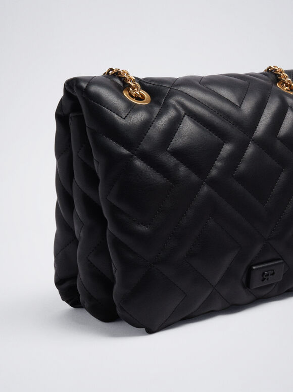 Bolsa de ombro acolchoada com corrente - Preta