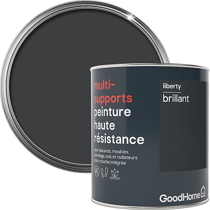 Peinture haute résistance multi-supports GoodHome noir Liberty brillant 0,75L