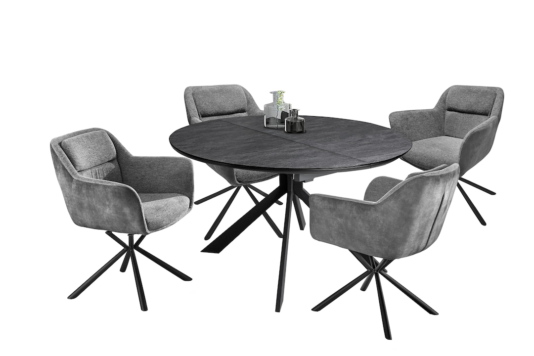Tisch Ronda Keramikoptik schwarz/dunkelgrau 120(160)/76/120 cm