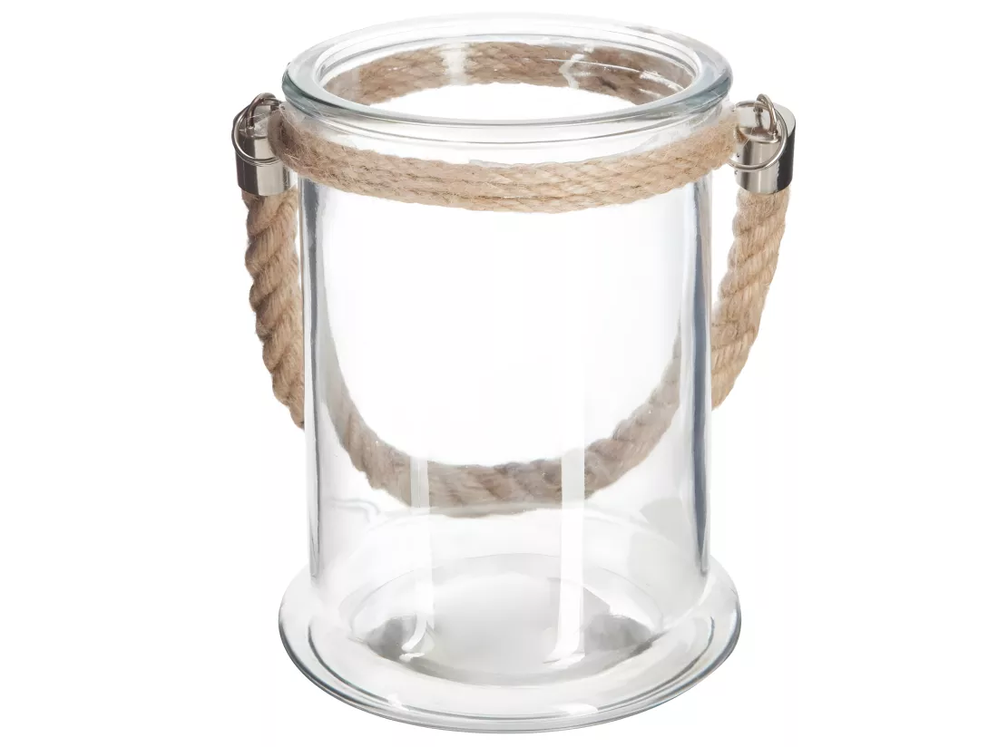 Photophore en Verre avec Anse en Corde H 17 cm