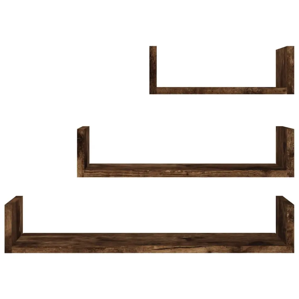 vidaXL - Wandschap - Bruin - Bewerkt hout - 60 x 15 x 10 cm - 3 stuks