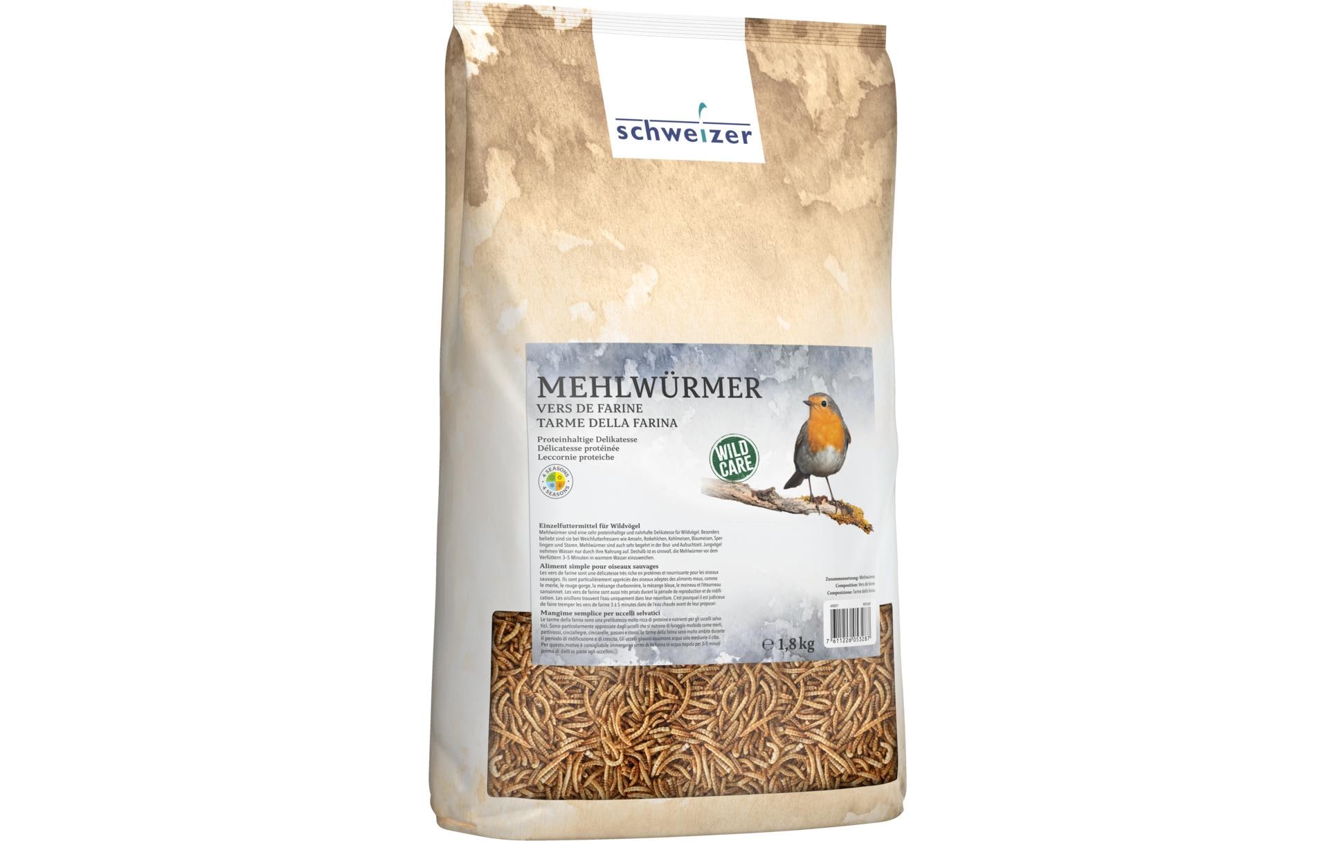 Vogelfutter Mehlwürmer, 1.8 kgProteinhaltige Delikatesse für Wildvögel
