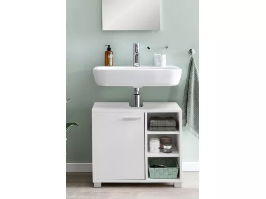 Évier armoire avec 60x55x32 cm Blanc Meuble vasque a poser Design Bain