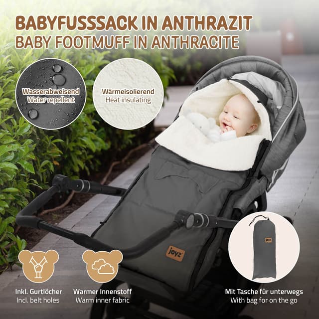 Joyz baby footmuff, antracit, fleeceforet sædebetræk