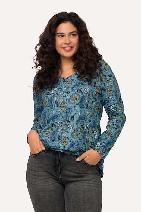 T-Shirt, Paisleymuster, V-Ausschnitt, Langarm