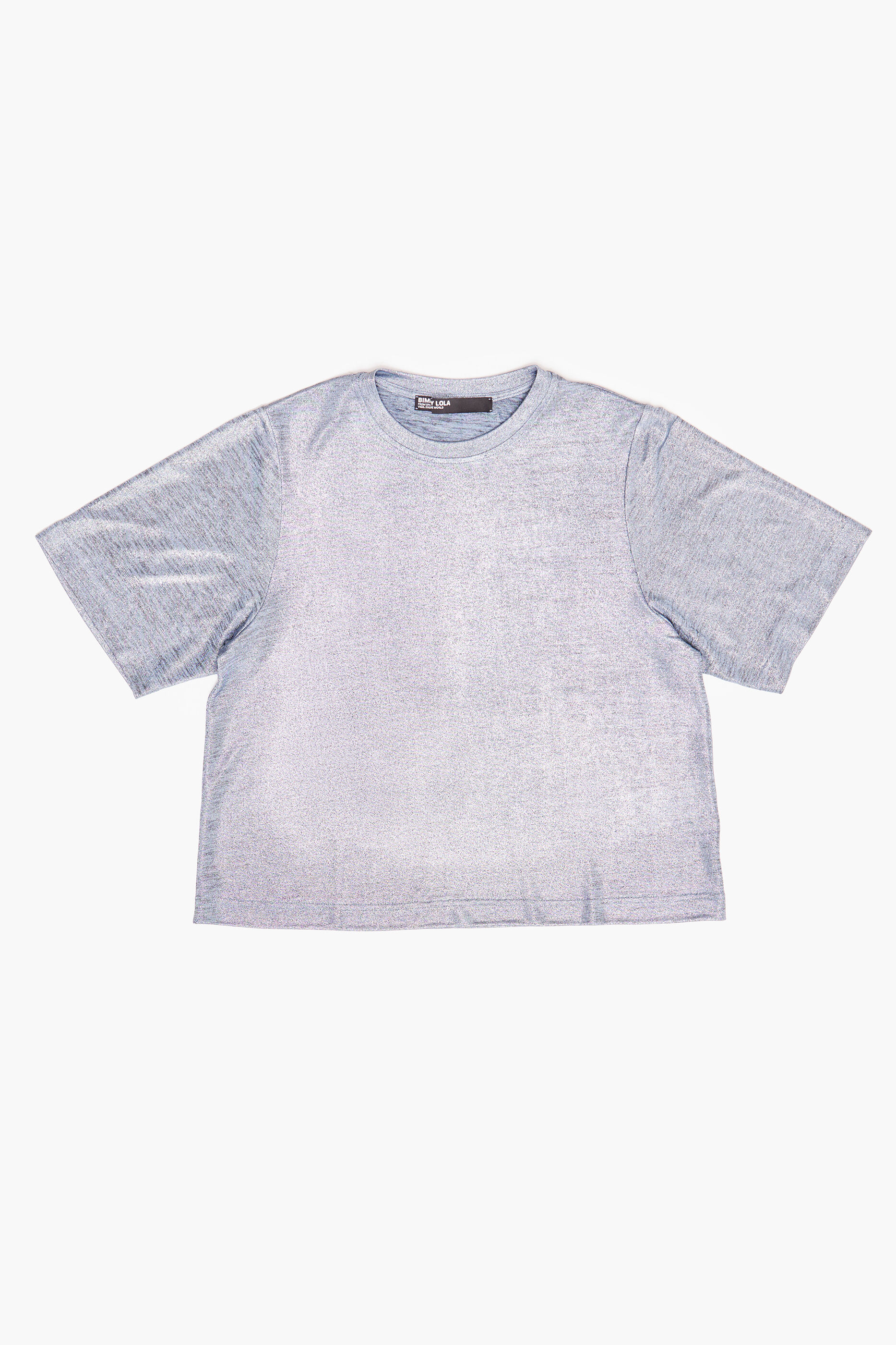 camiseta cropped fluida azul metalizada