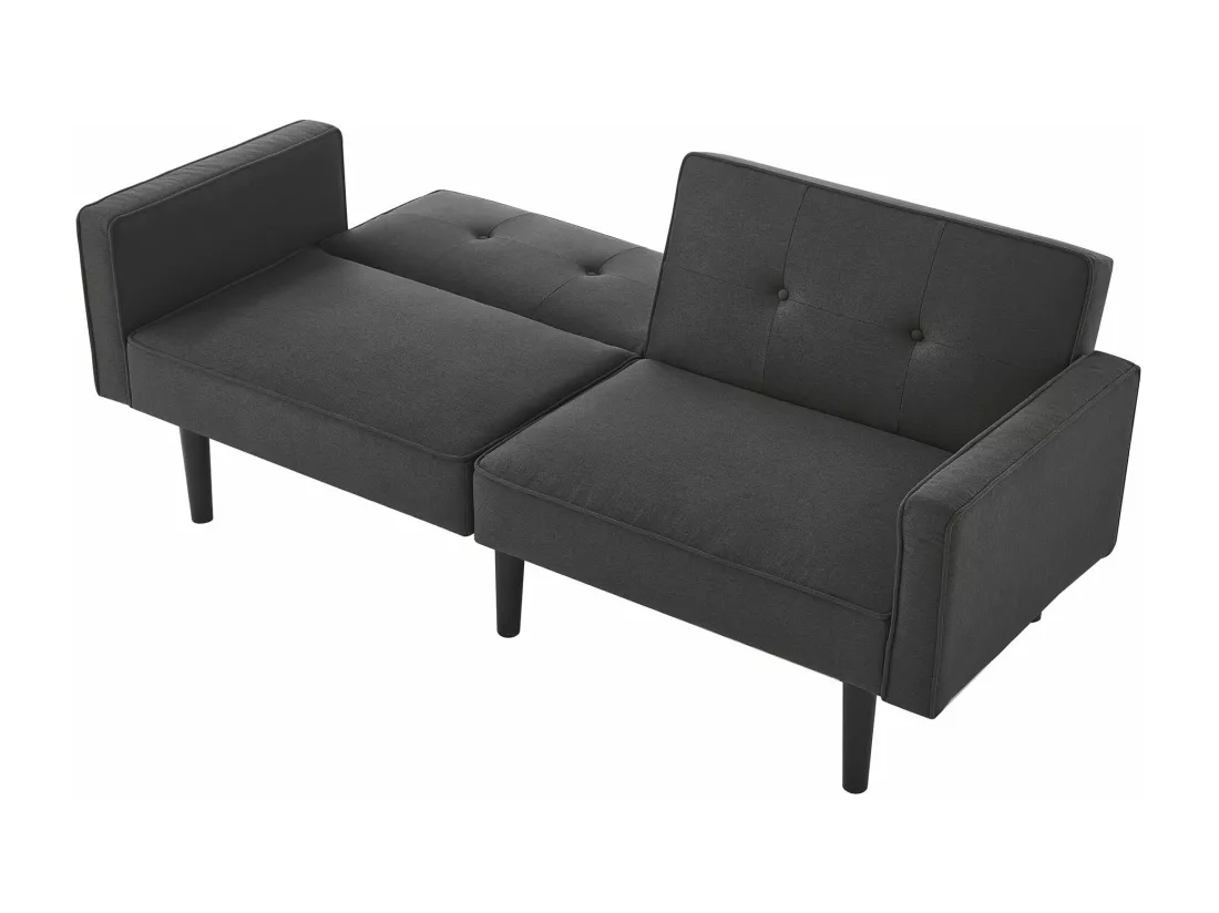 Canapé 2 places avec dossiers réglables - 176 x 76 x 74 cm - Tissu coton-lin et pièds en métal - Noir antique