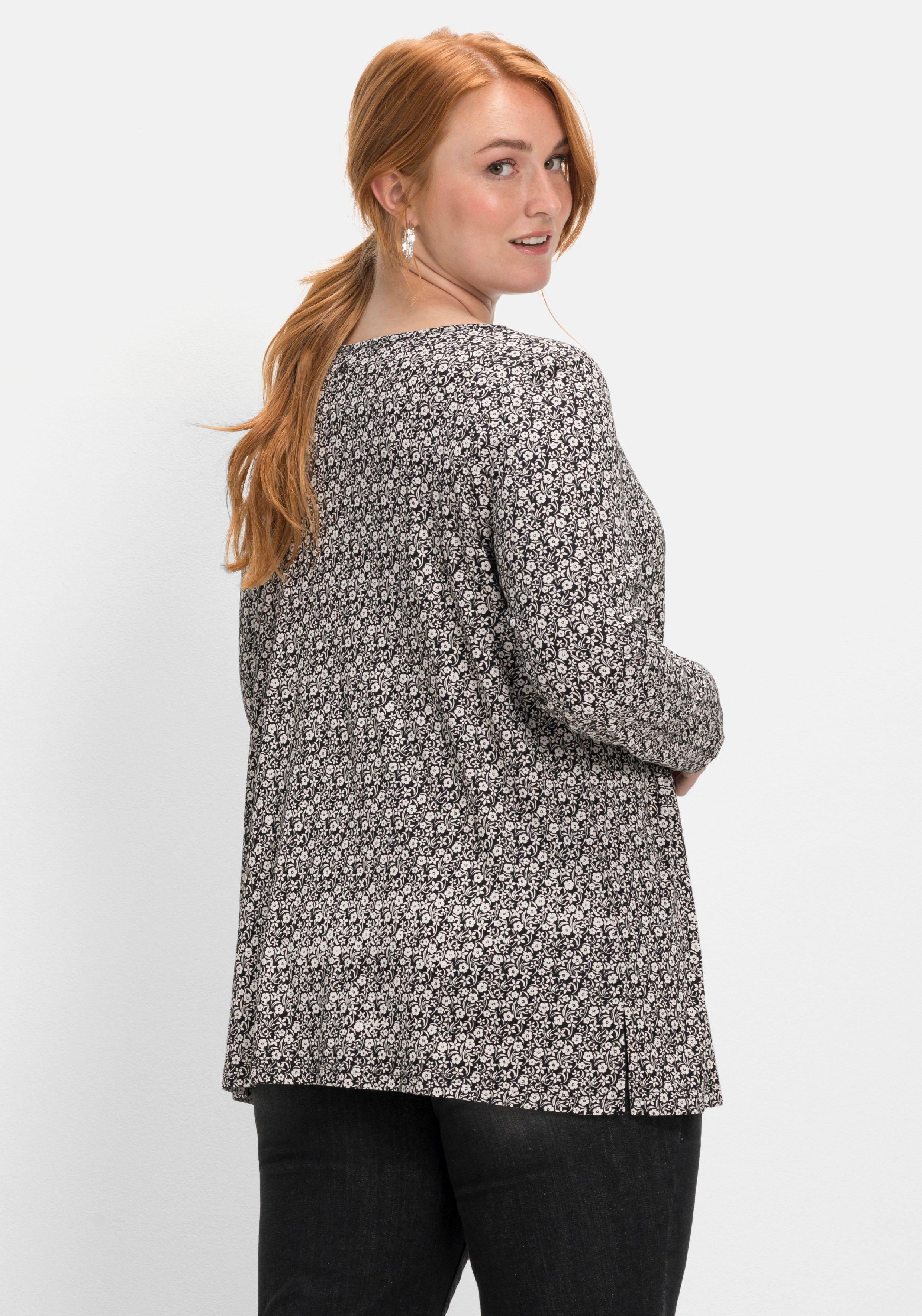 Langarmshirt mit V-Ausschnitt und Kellerfalte