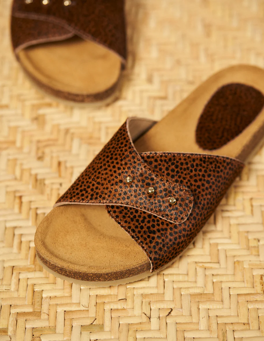 Mules plates Anais - Cuir pony léopard