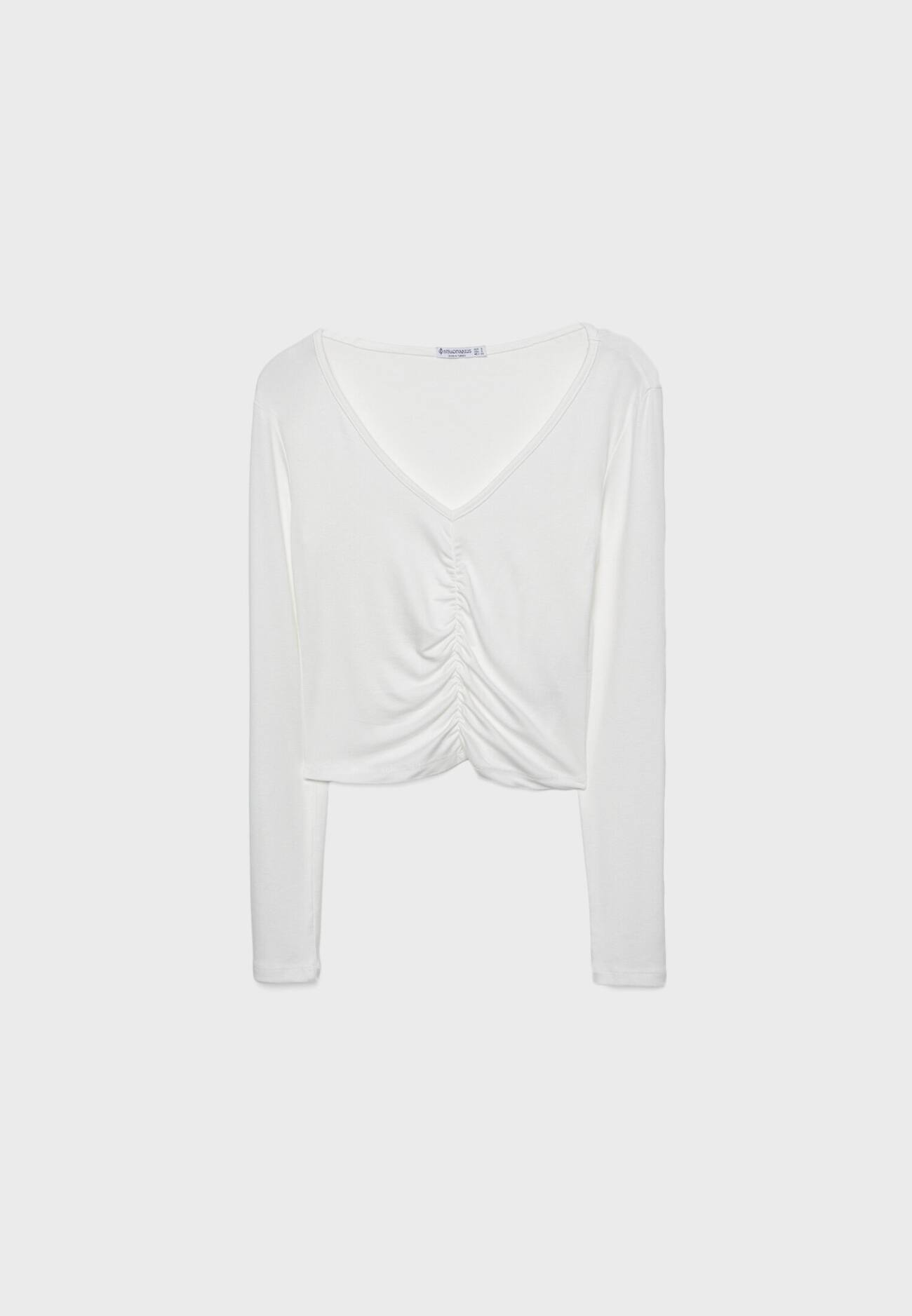 Blusa com decote em V franzido