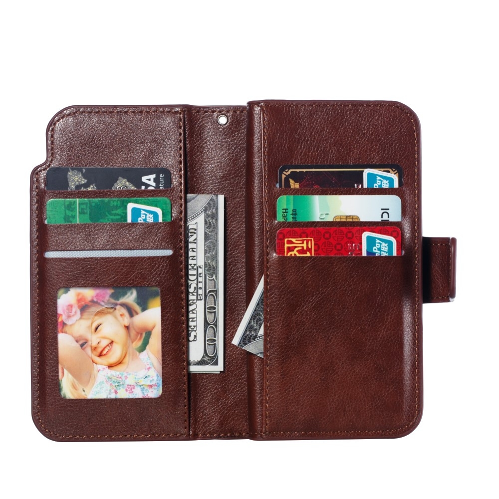 iPhone SE (2022/2020) / 8 / 7 Leder Wallet Etui Tasche mit 9 Kartenfächern - Braun