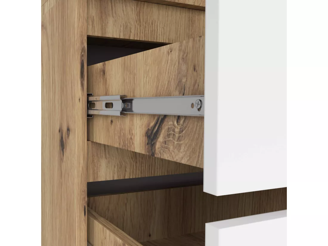 Armoire AKORD S90 avec miroir Chêne Artisan 90 cm 2 portes 2 tiroirs façade Blanche 4 étagères 90x51x180 cm
