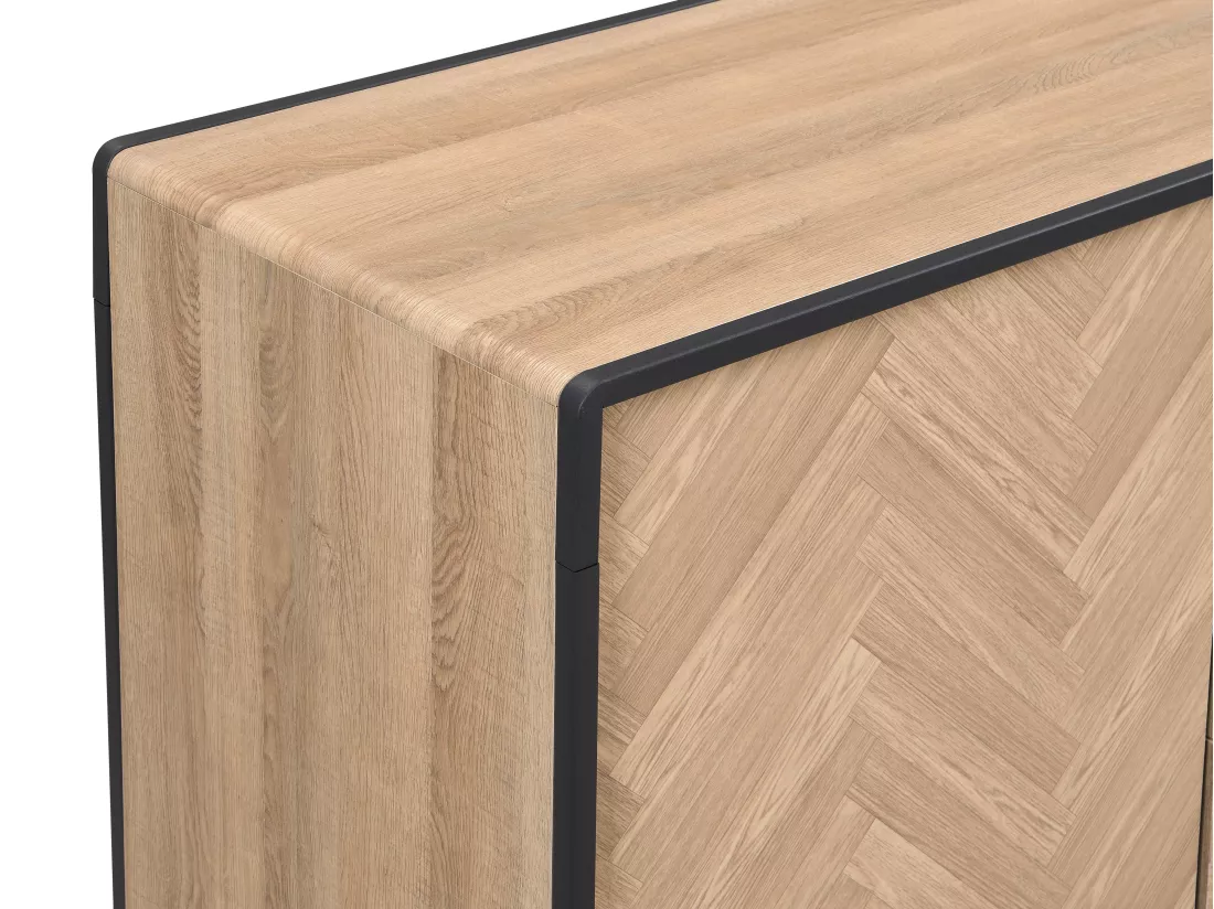 Buffet avec 2 portes et 3 tiroirs en MDF et acier - Naturel clair et Noir - TUMACO