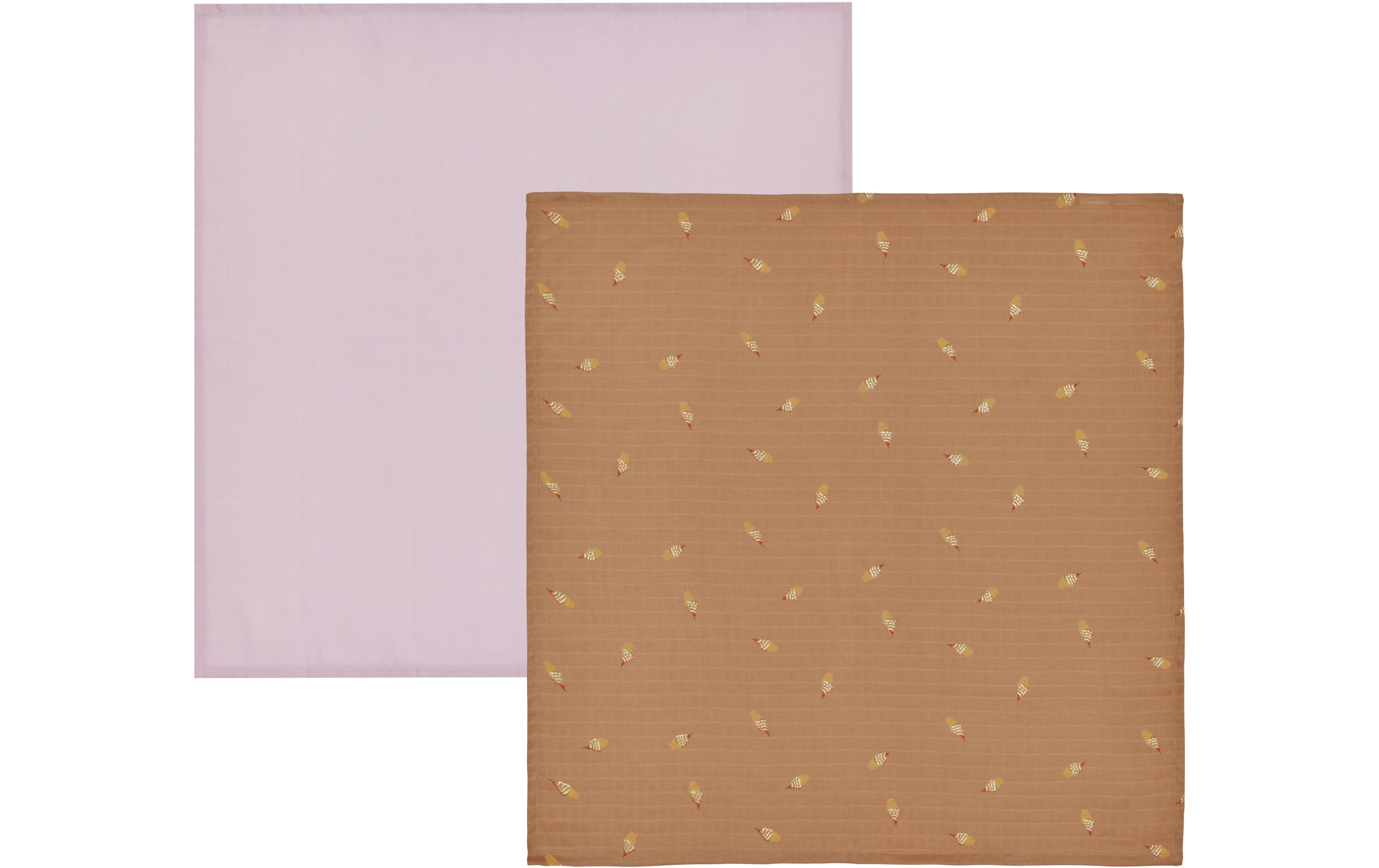 Mulltuch Yummi Muslin 2 Stück, Choko/Lavendel 70 cm x 70 cmMusselintücher aus Bio Baumwolle