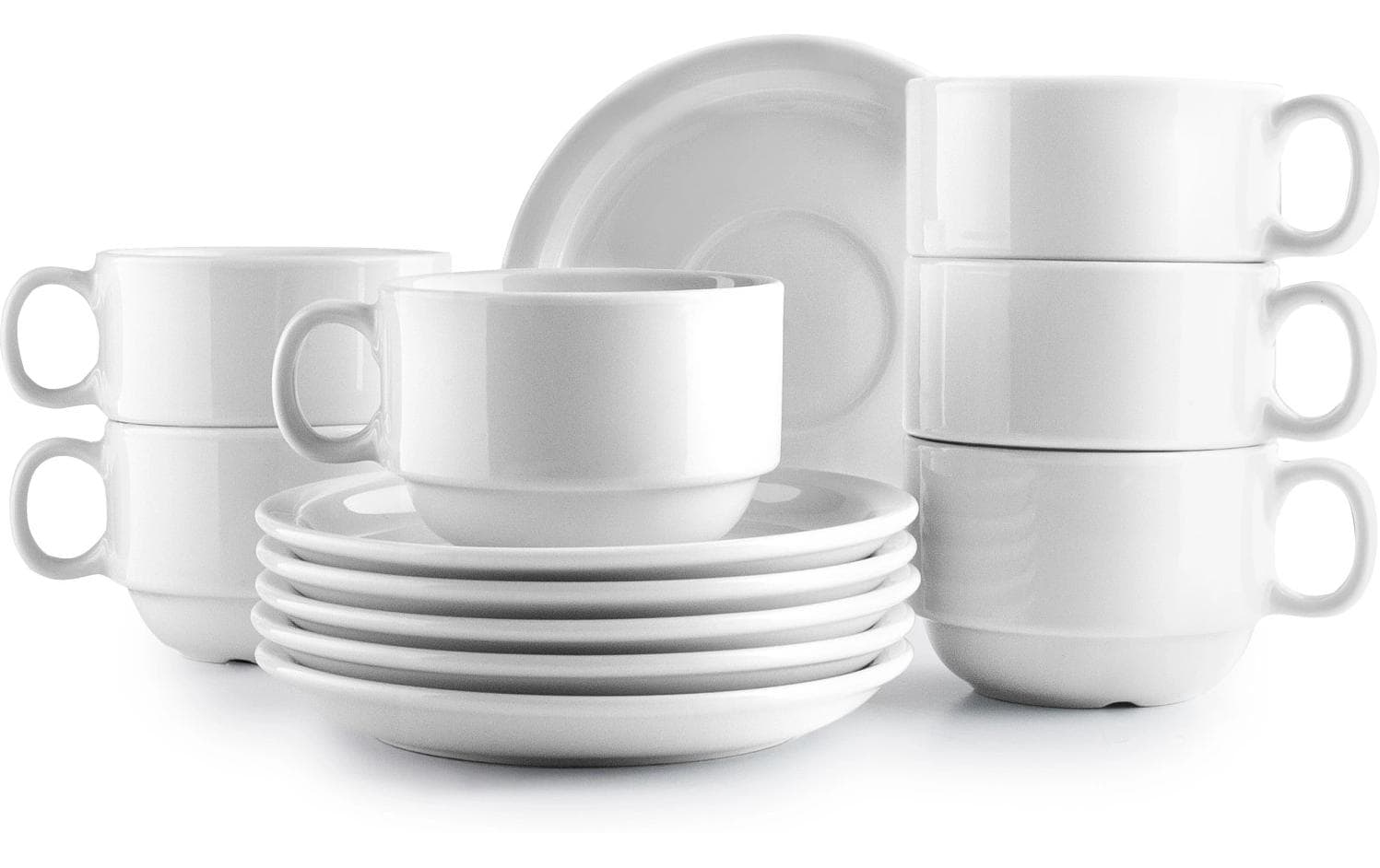 Tassen + Unterteller-Set 230 ml, 6 Stück, WeissPerfekt für Kaffee oder Tee, stilvolles Castilla-Design