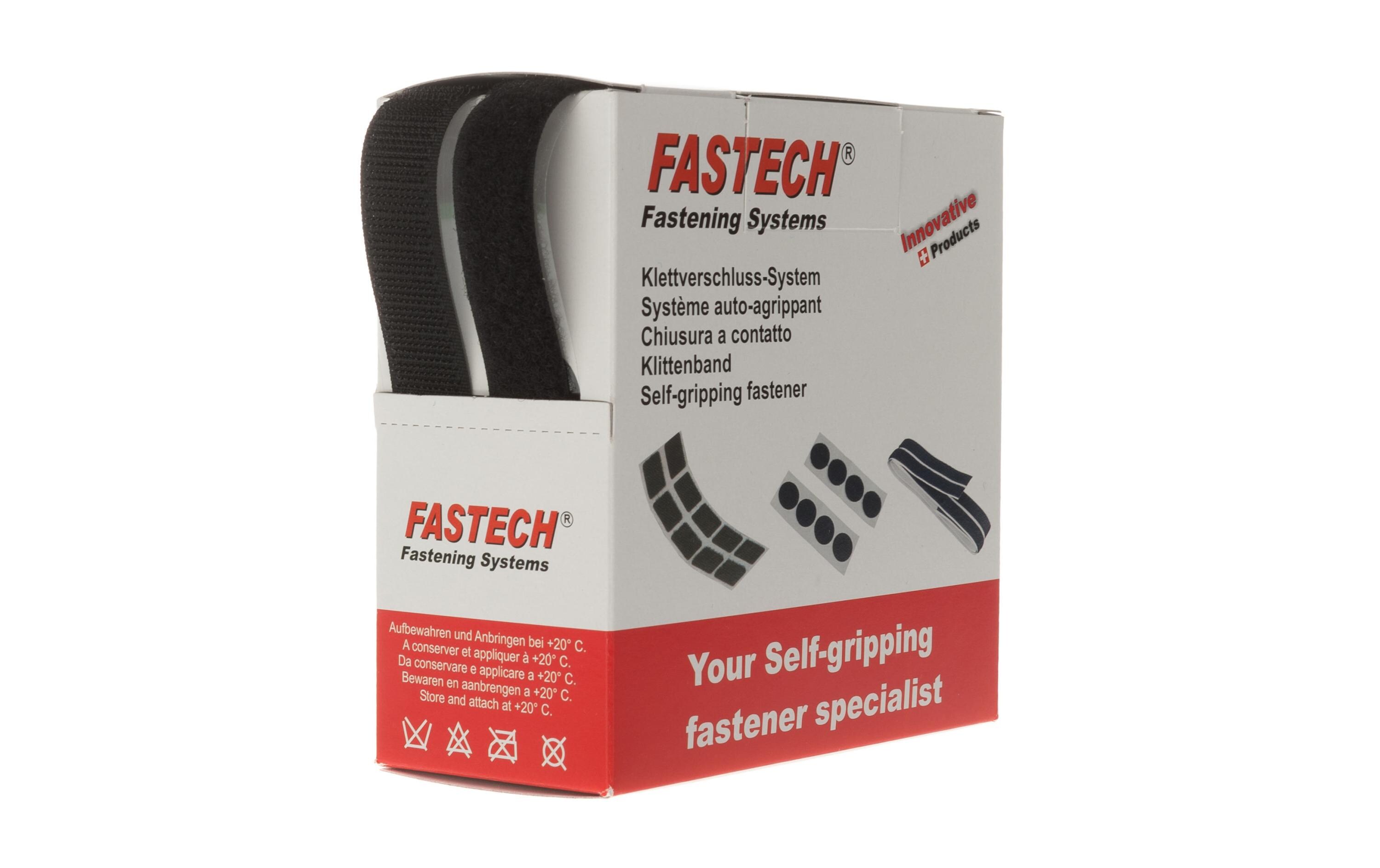 Klettband-Box 20 mm x 5 m selbstklebend, SchwarzSelbstklebendes Klettband