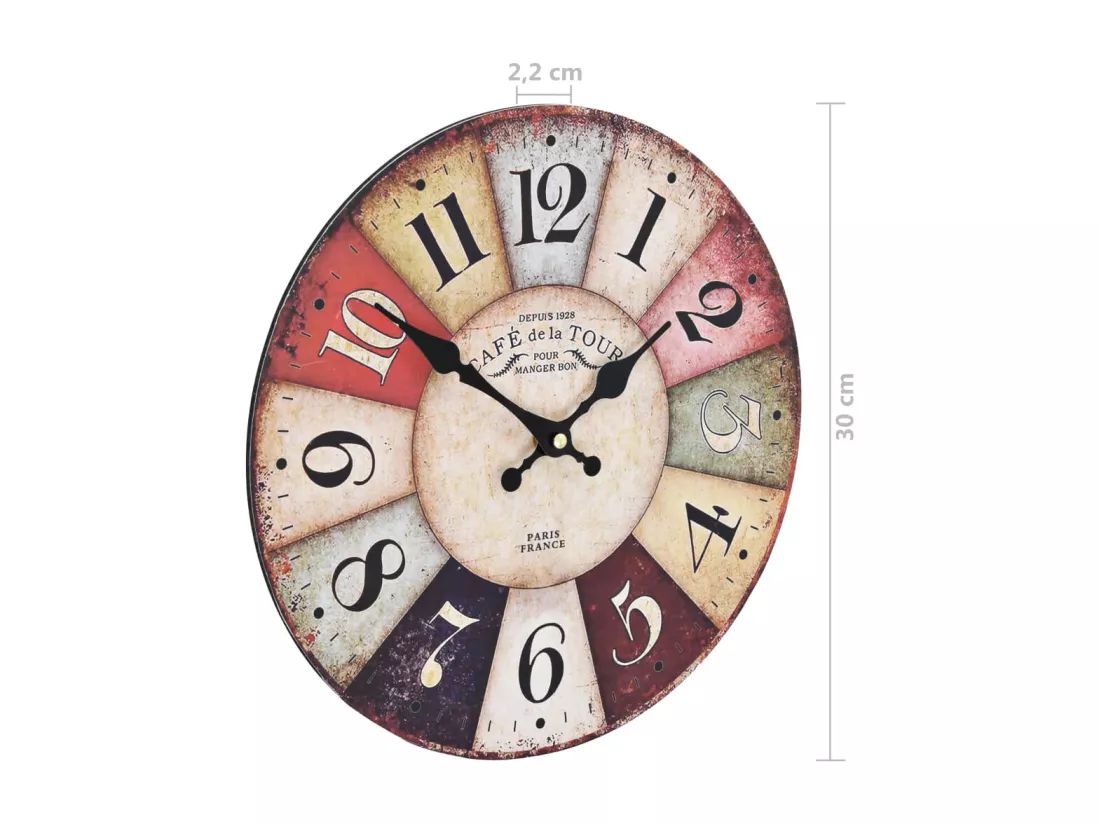 Horloge murale vintage Colorée 30 cm