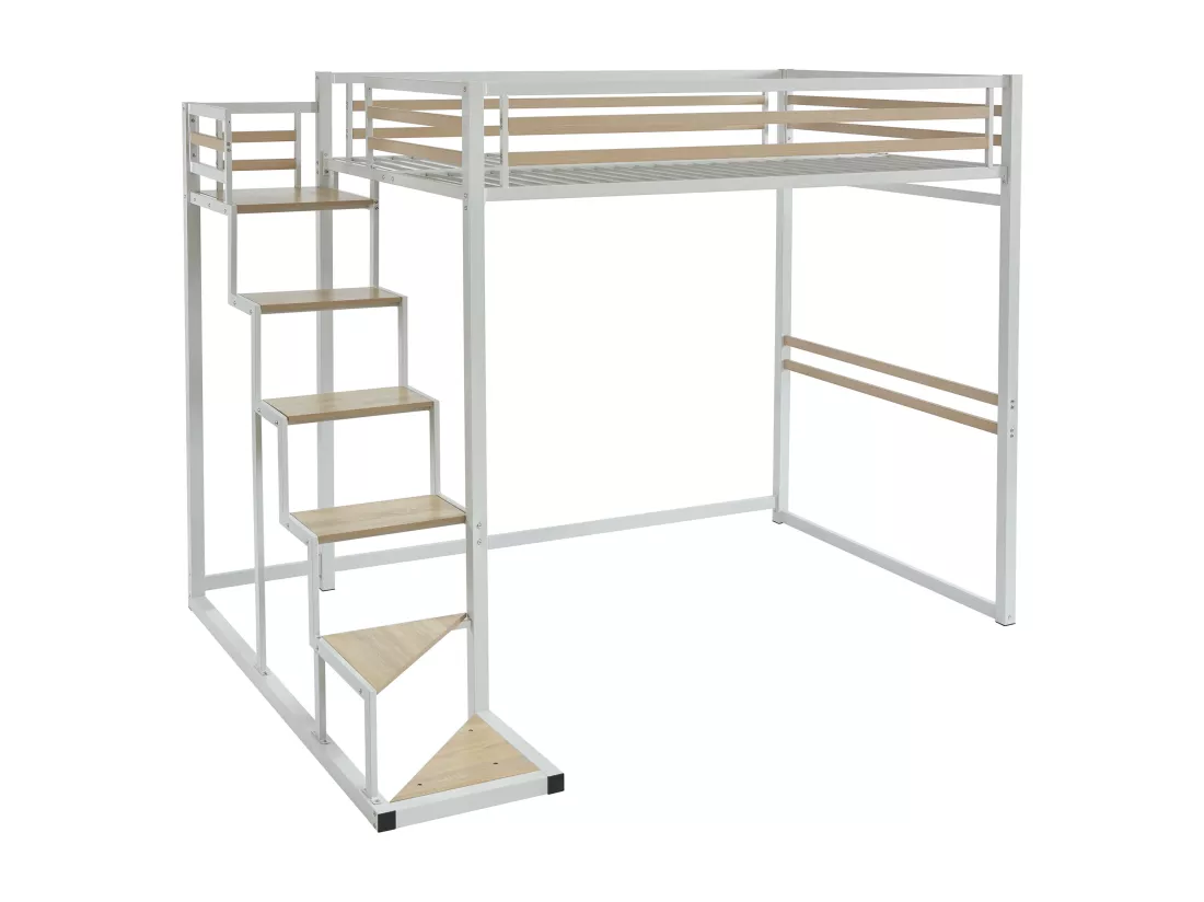 Lit mezzanine 140 x 200 cm - Métal et MDF - Blanc - JOGUI