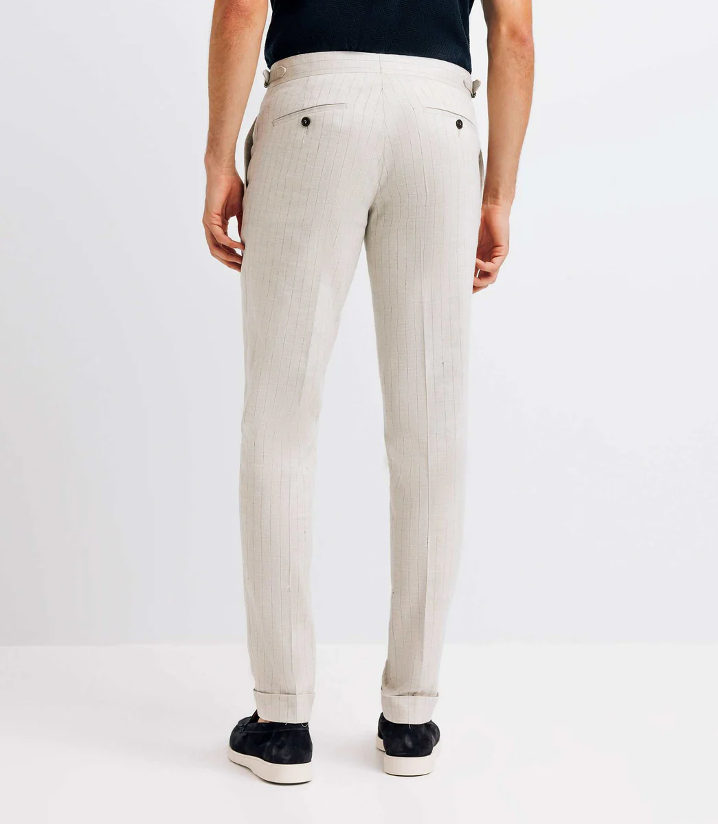 Pantalon ville rayé en lin gris clair
