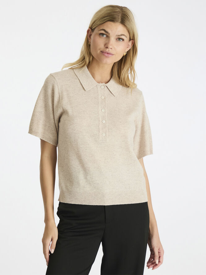 Neo Noir Gracie Knit Polo Tee Sand melange