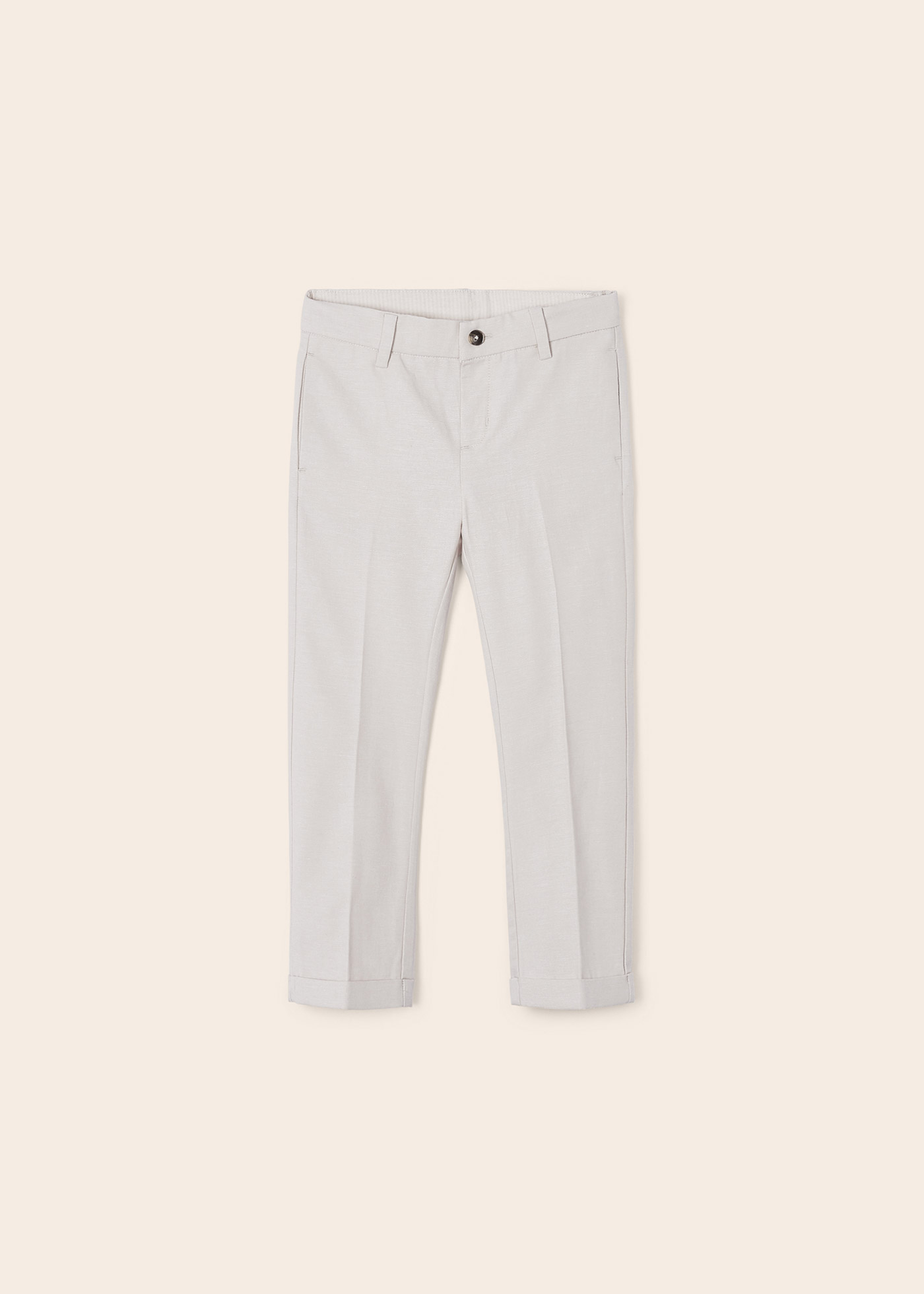 Calças chino de alfaiataria para meninos com algodão.