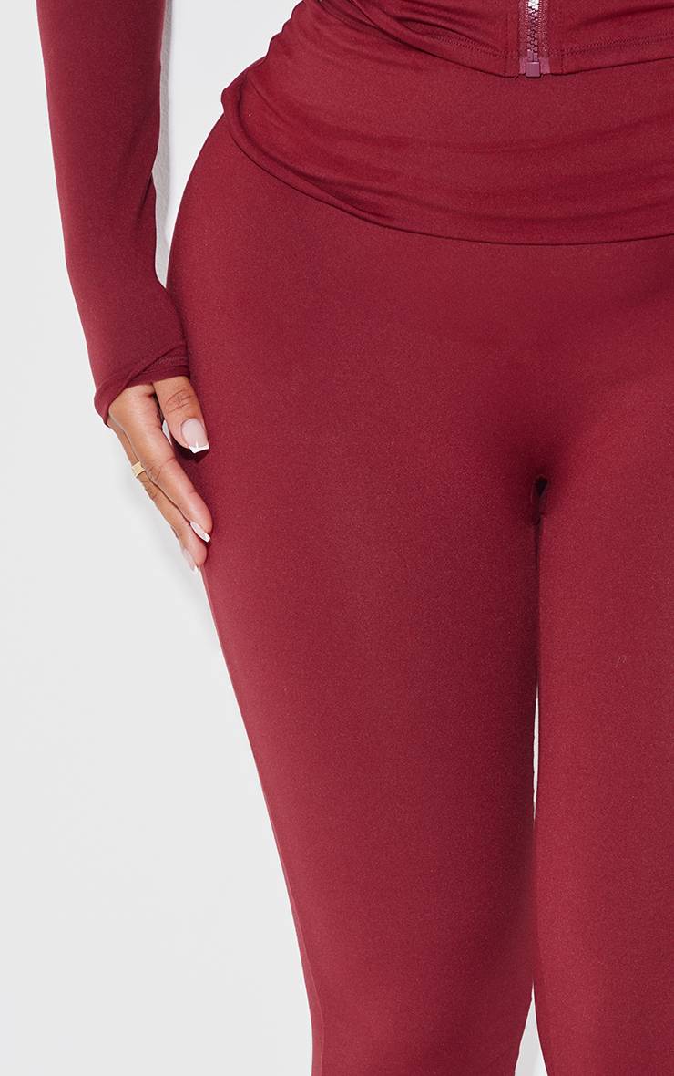 Rouge Bordeaux Pantalon Évasé Taille Haute Sculptant À Rabat Shape Stretch