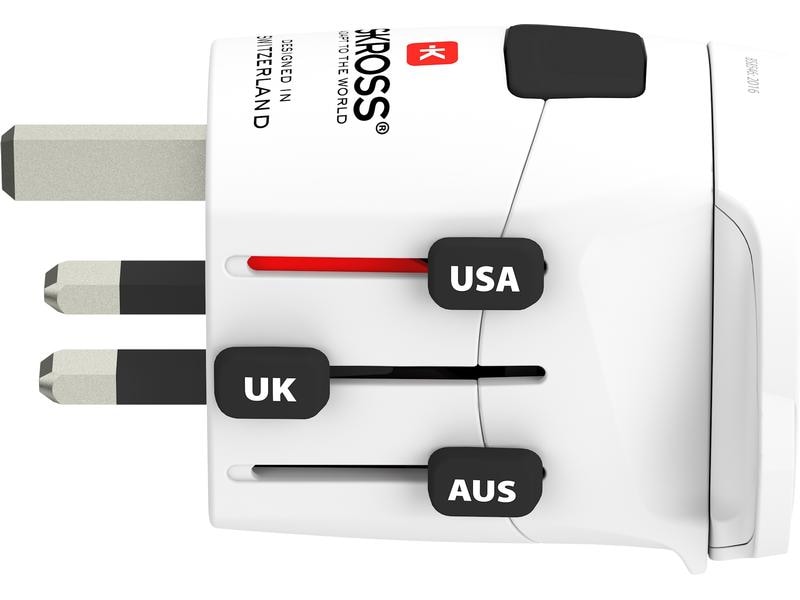 SKROSS Weltreiseadapter PRO Light World Kompakter Reisestecker mit Muli-Länder Aufsatz, weiss