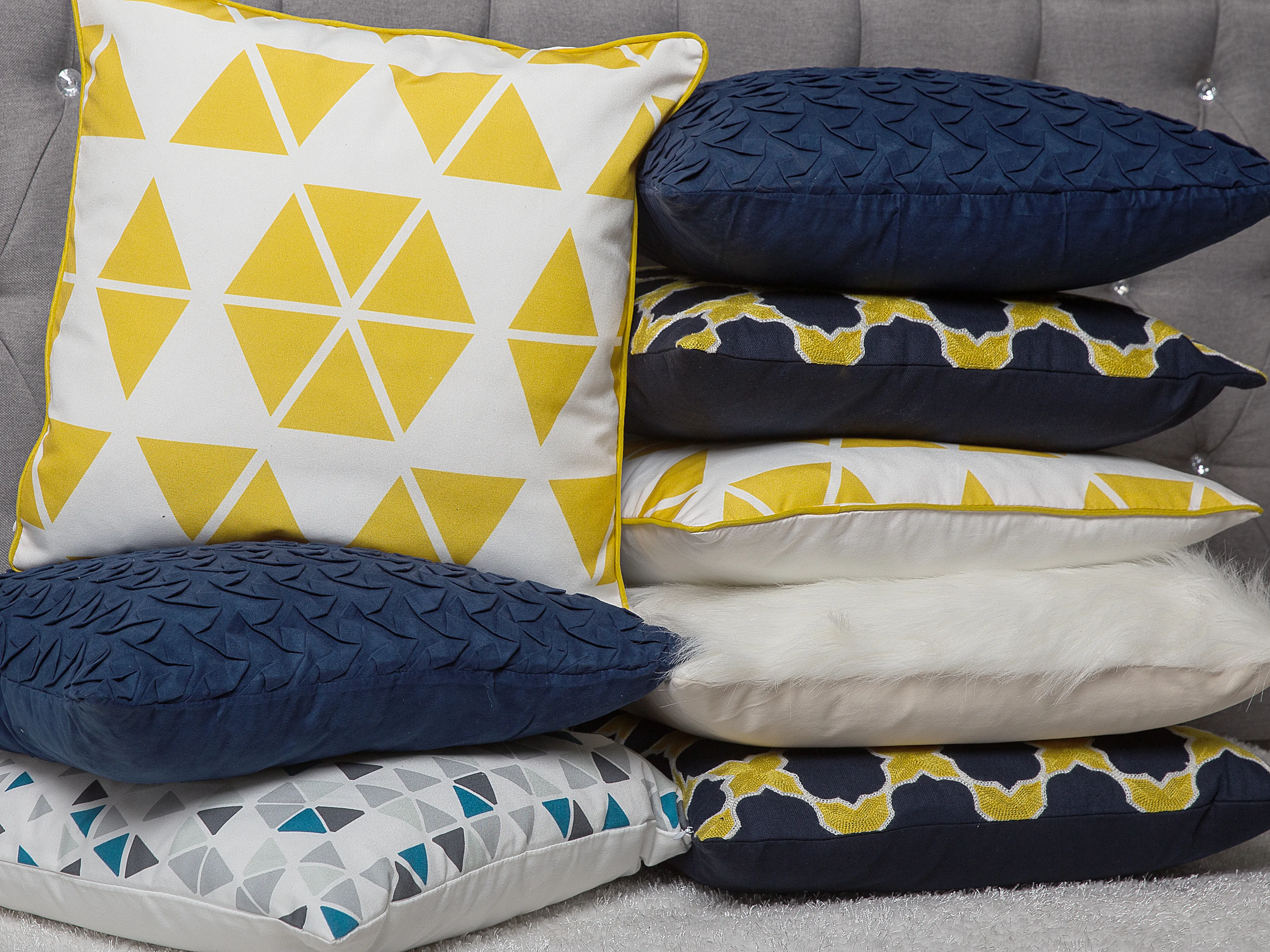 Set van 2 sierkussens MUSCARI Katoen 45 x 45 cm Geel Blauw ikat