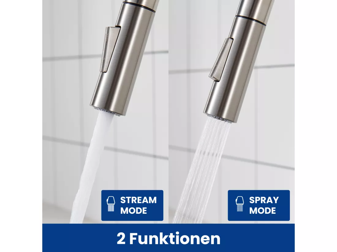 Cecipa max Mitigeur de Cuisine avec Douchette Extractible - en Acier Inoxydable Brossé Mitigeur Cuisine d'Évier - 2 modes de sortie d'eau,EU Modèle