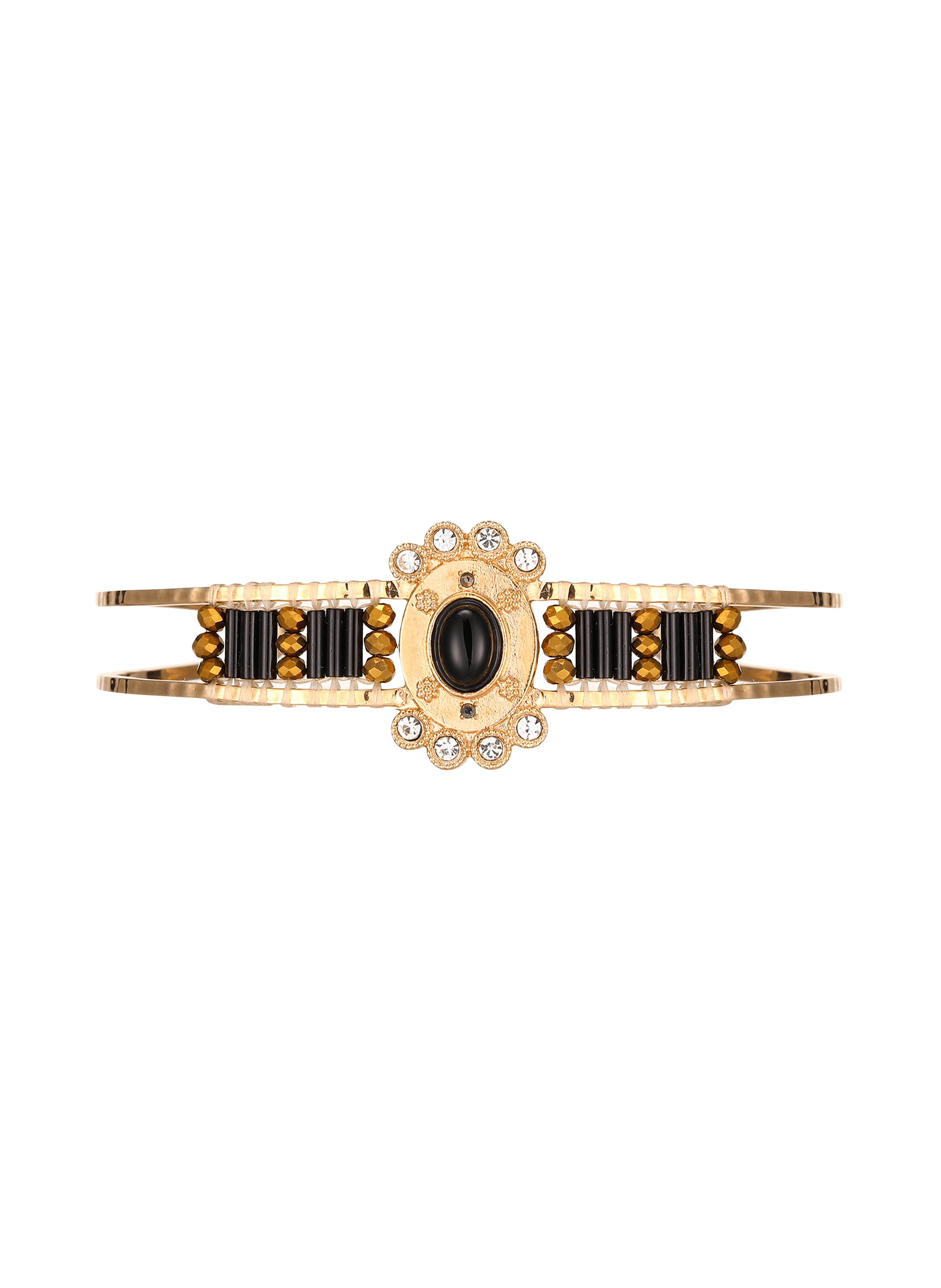 BRILLANT - Bracelet jonc ajustable en perles et laiton | Noir