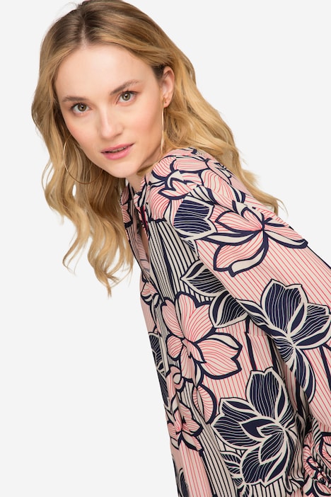 Bluse, Blumen Print, Stehkragen, Langarm