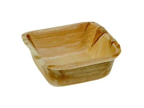Skål 70x70x20 mm Firkant Bionedbrydelig Palmeblad,24 pk x 25 stk/krt