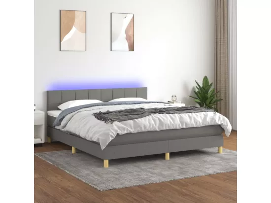 Sommier tapissier et matelas et LED Gris foncé 160x200 cm Tissu