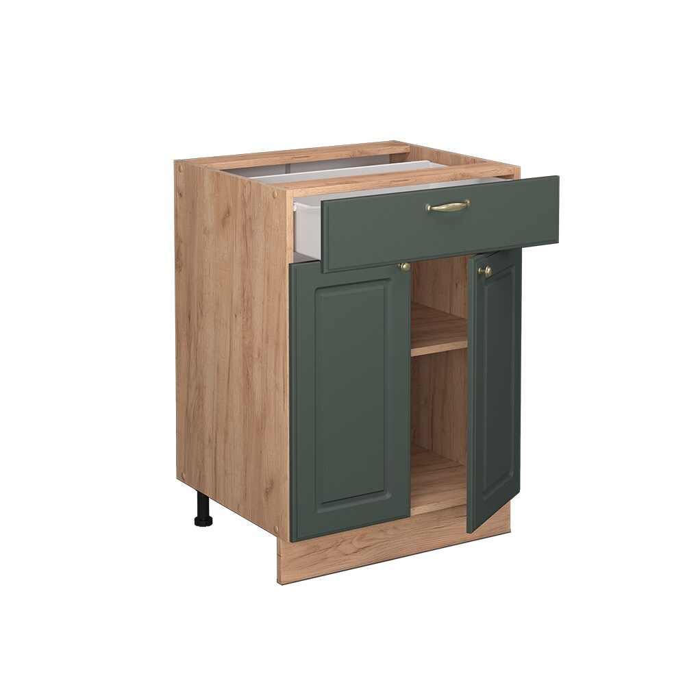 Vicco Schubunterschrank Küchenschrank Küchenmöbel Fame-Line Eiche Grün-Gold Landhaus 60 cm Küche Einbauküche Drehtür Schublade Einlegeboden Blende Küchenzeile