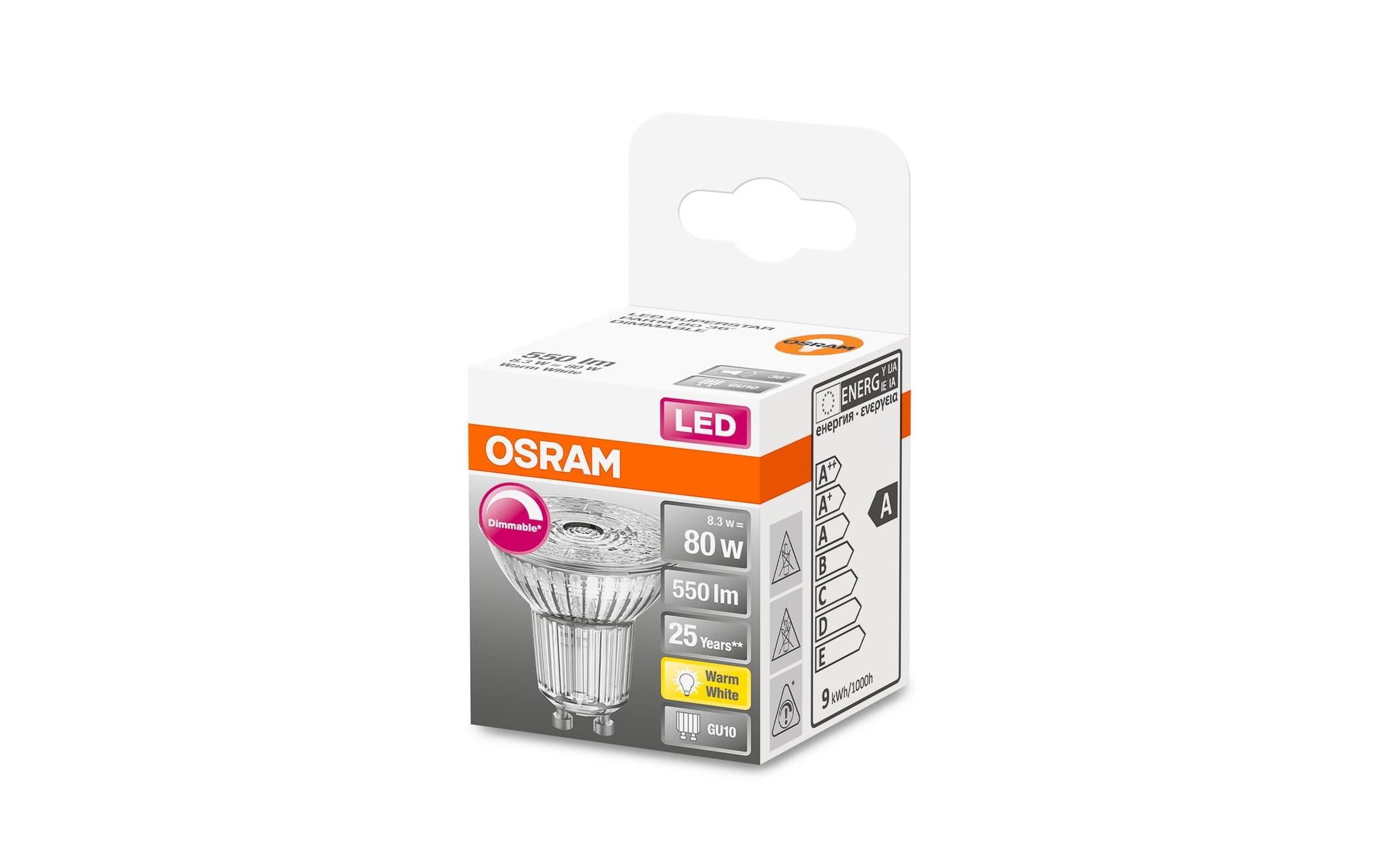 Lampe Superstar PAR16 80, 8.3W, GU10 WarmweissDimmbare LED-Reflektorlampe PAR16 mit Retrofit-Stecksockel