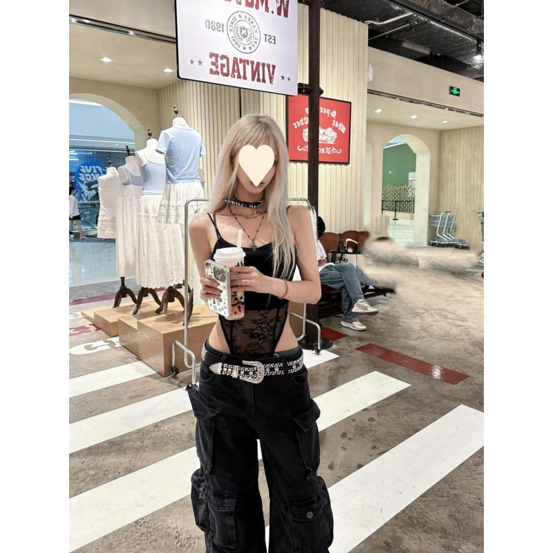 Vhancy - Low Waist Washed Cargo Baggy Jeans