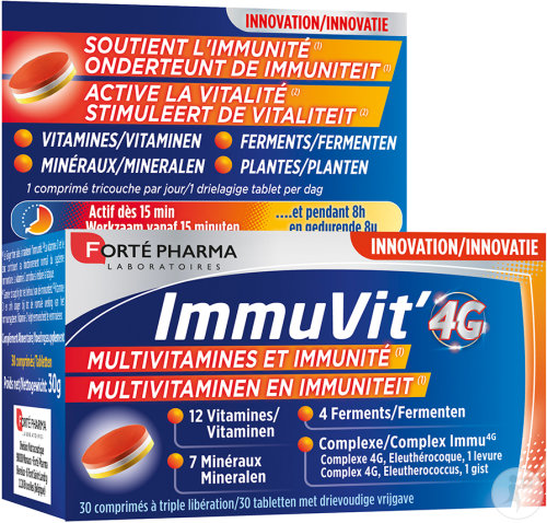 Forté Pharma ImmuVit'4G Multivitamines Et Immunité 30 Comprimés À Triple Libération