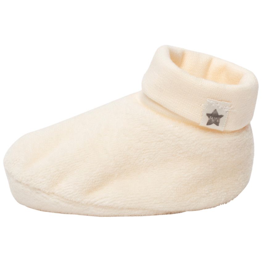 Chaussons en velours avec étiquette étoile pour bébé fille - Ecru