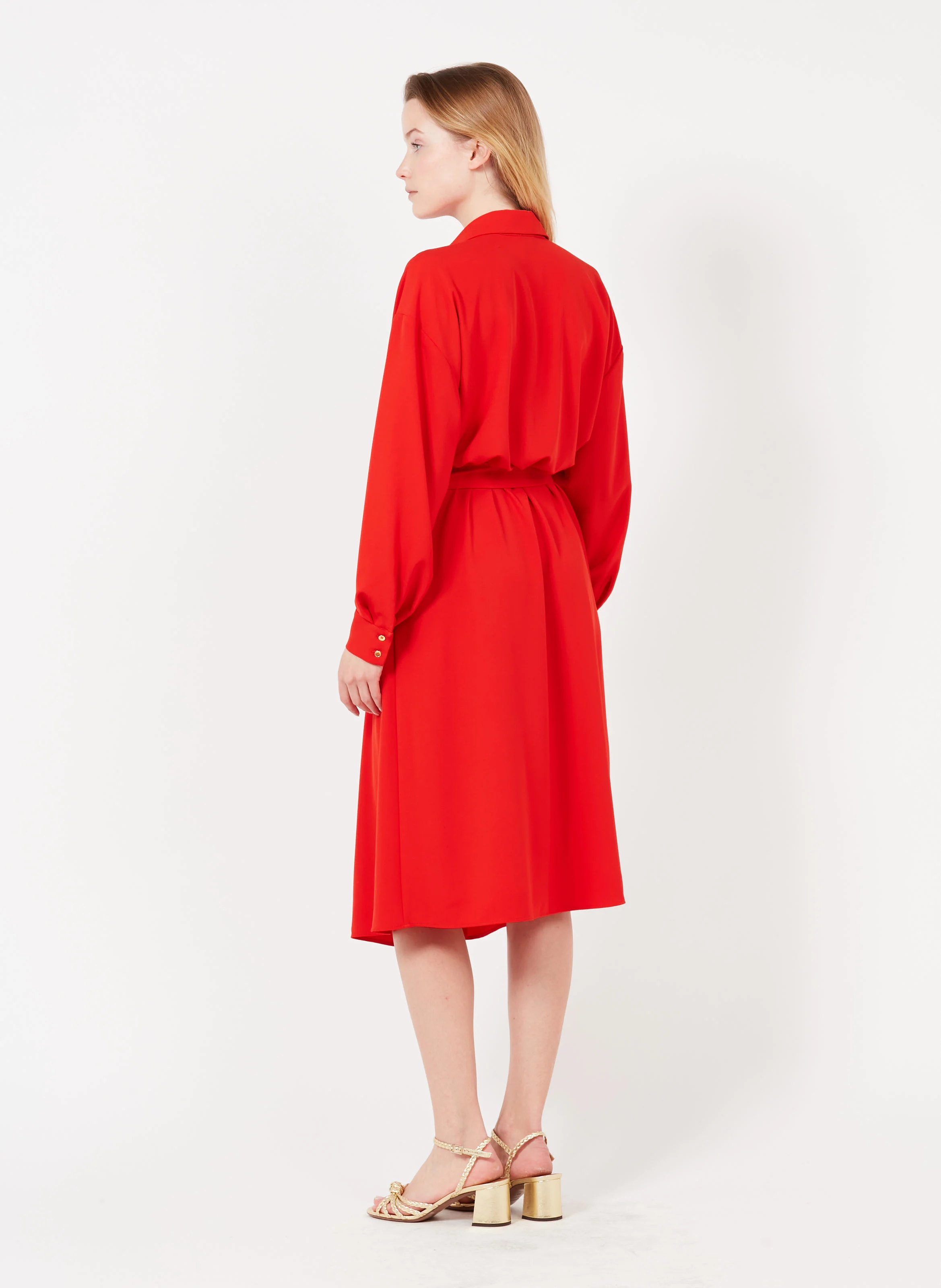 MANIEROSO - Robe midi col classique boutonnée | Rouge