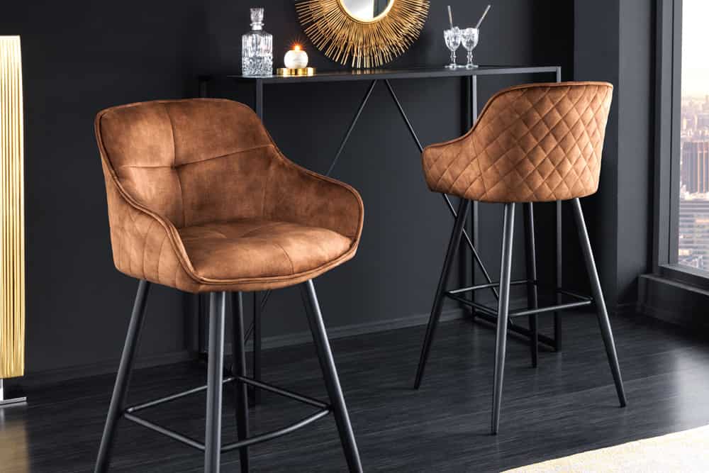 Design Barhocker EUPHORIA rost braun Samt schwarze Metallbeine Barstuhl mit Lehne