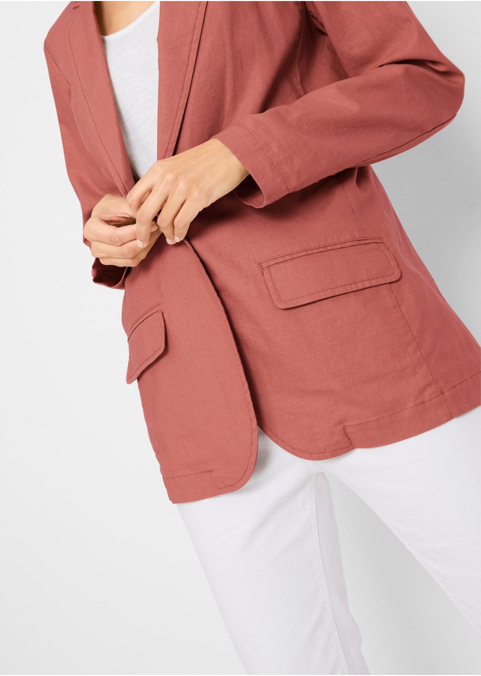Blazer long en lin majoritaire, Loose Fit