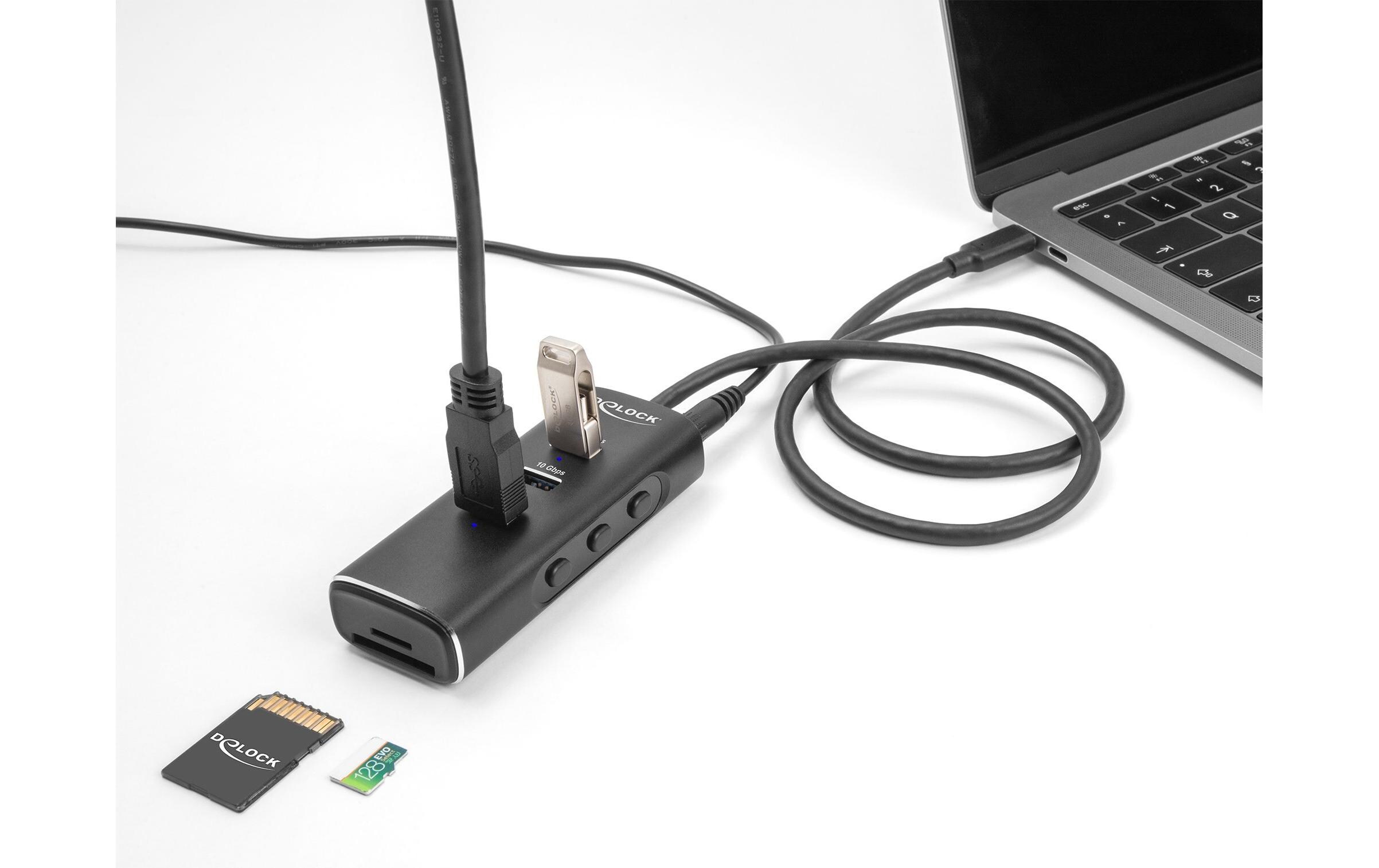 USB-Hub 3x USB A/1x USB C 10Gbps und 1x mircoSD/SDDelock USB Hub mit 3x USB-A, 1x USB C Anschluss, 1x microSD und 1x SD Slot