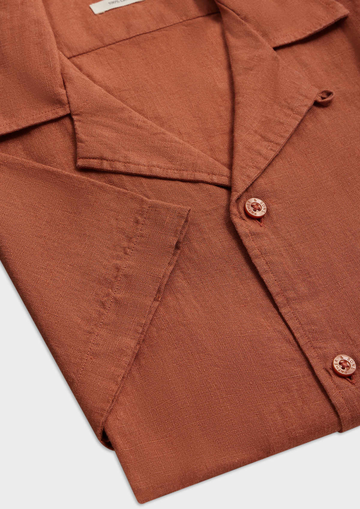 Chemise manches courtes Slim en popeline de lin uni terracotta