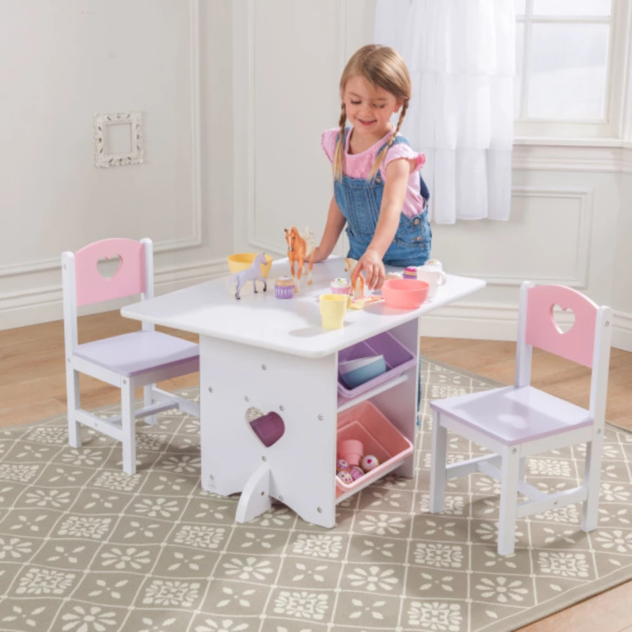 KidKraft® Tisch- und Stuhlset Herzchen weiß  rosa