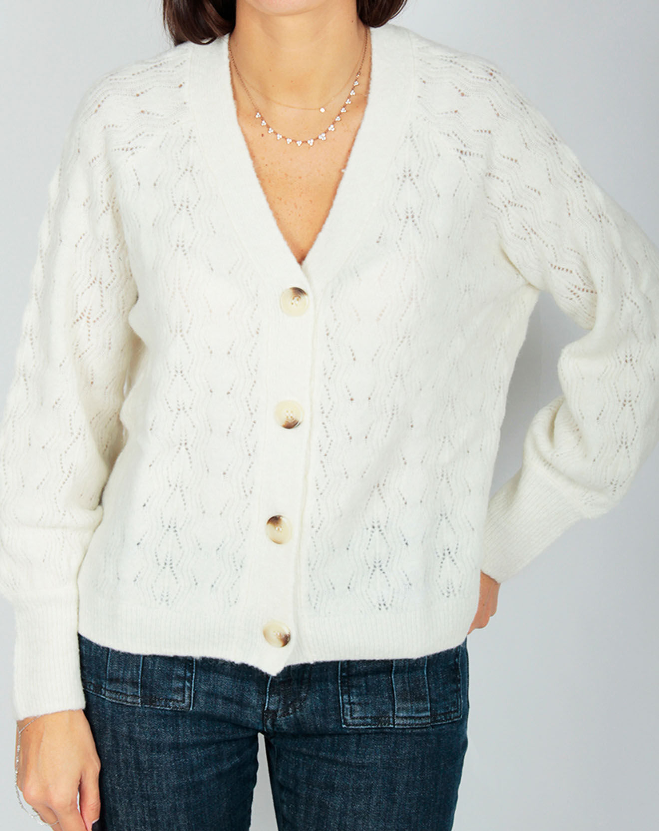 Lauren Vidal Cardigan en Laine & Mohair mélangés Seven ivoire