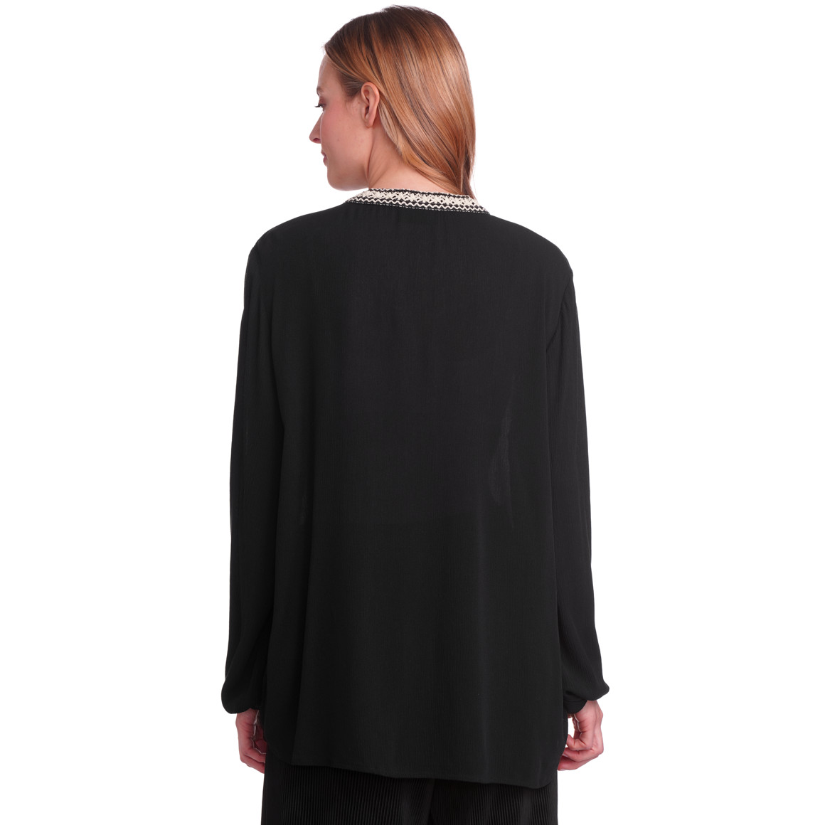 Gina Benotti Damen Bluse in gekreppter Optik schwarz