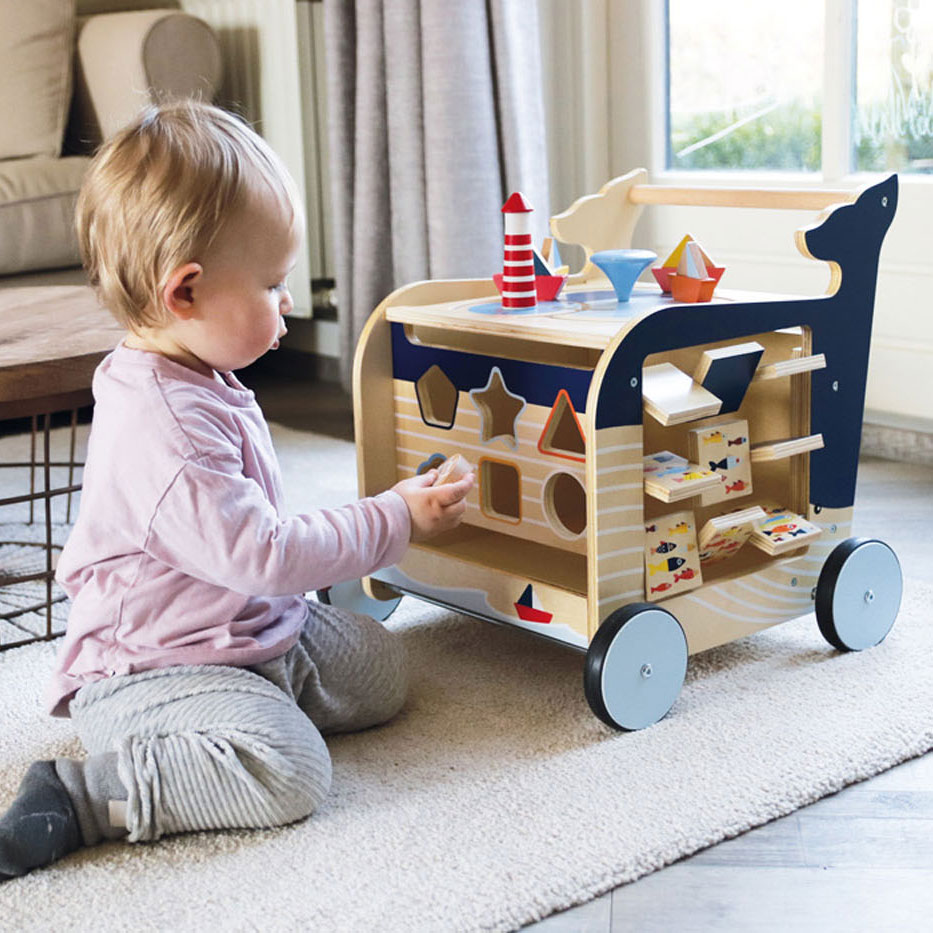 Small Foot-Houten Activiteiten Loopwagen Walvis