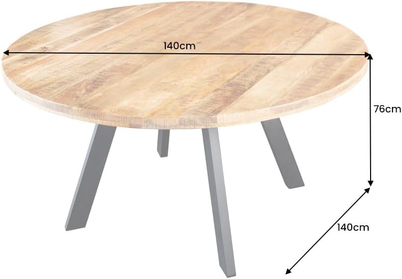 Riess Ambiente Massiver Esstisch Iron Craft - 140cm - Natur - rund - Mangoholz Metall Industrial Design
