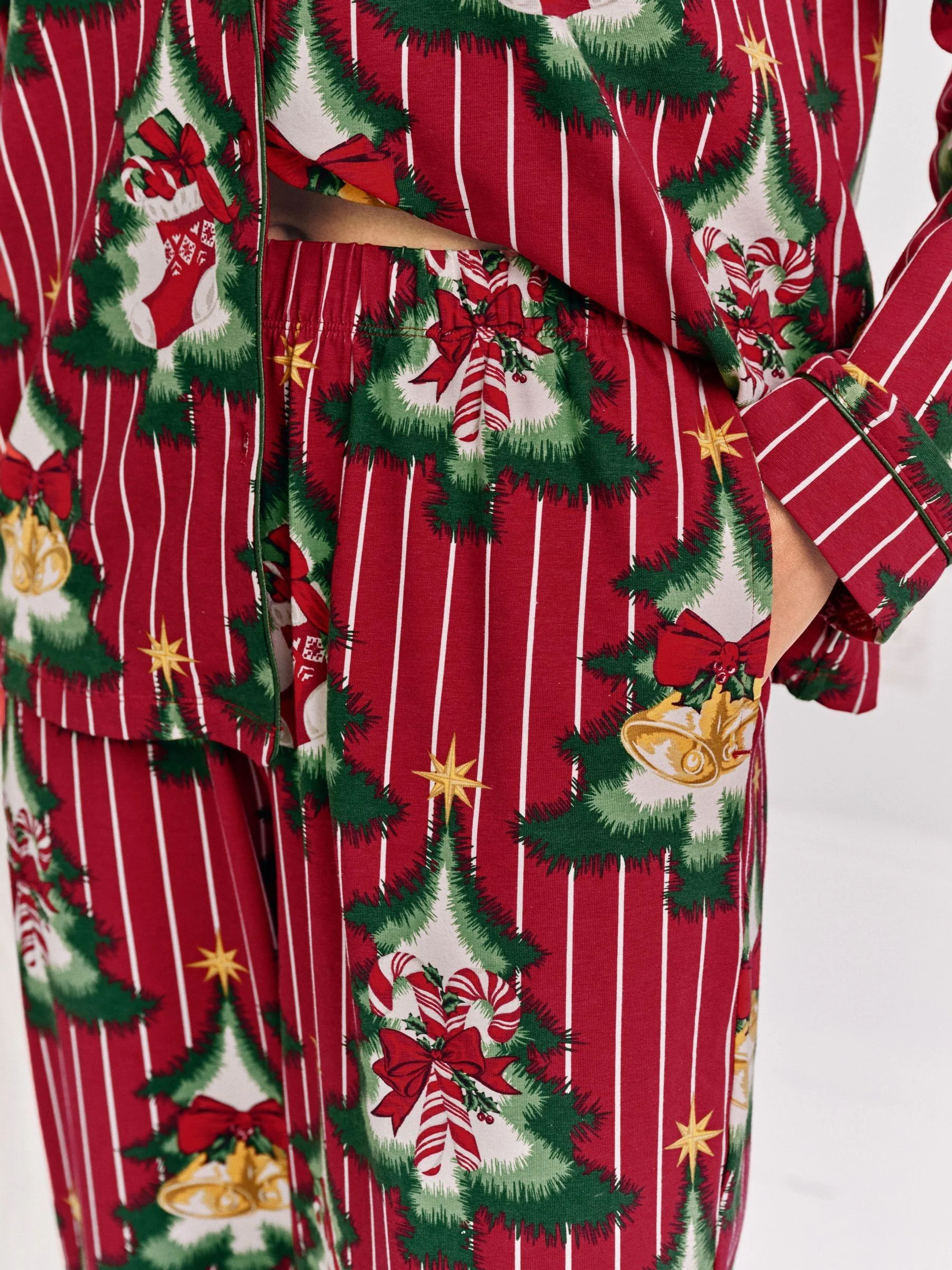 Chelsea Peers Cotton Christmas Tree Stripe Long Pyjamas Set