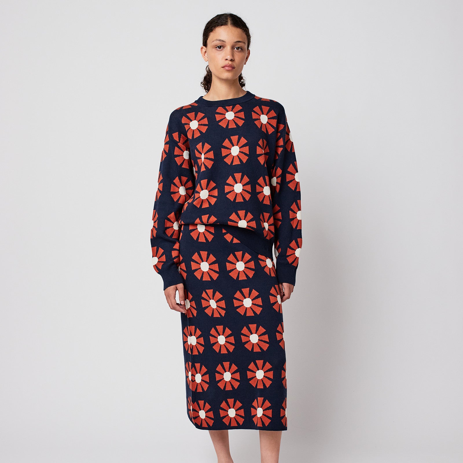 Adult Rock Flower Jacquard Midi Navy Blue